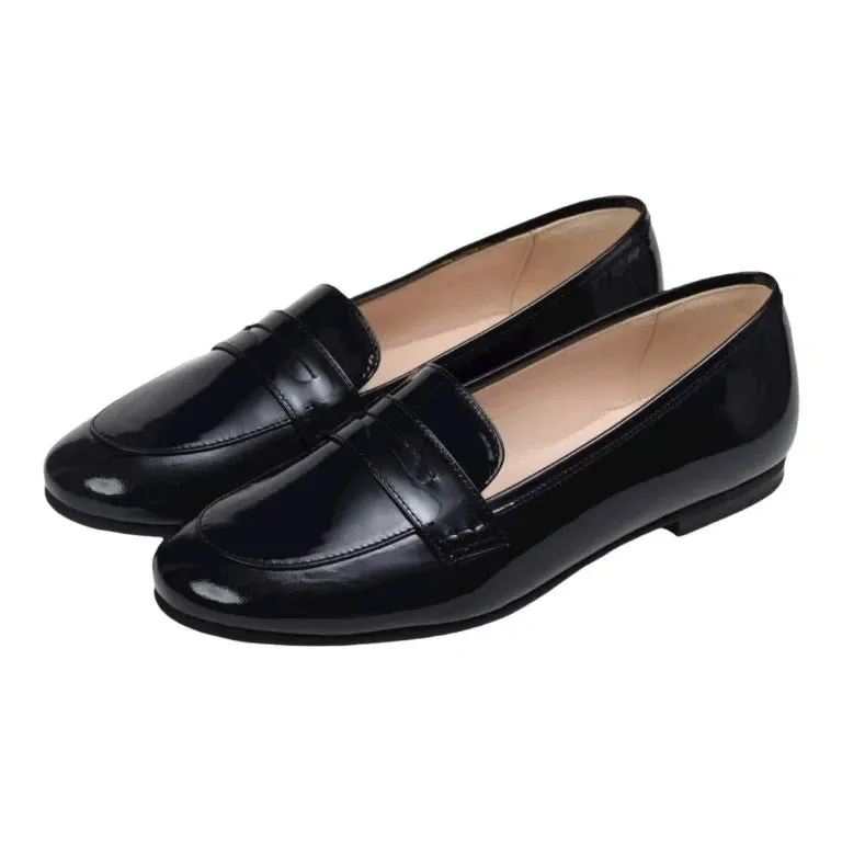 1308 - Black Patent Leather Flat Loafer for Girl by London Kids