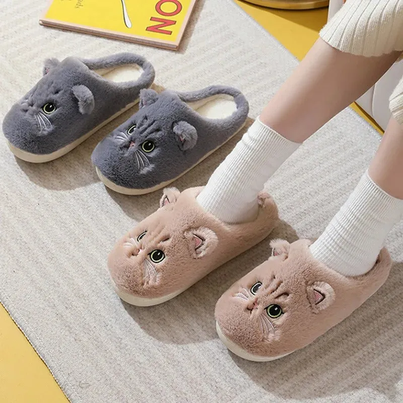 2024 New Cute Cat Slippers Fluffy Furry Women Home Slippers Men Winter Plush Slides Indoor Fuzzy Slippers Lovely Cotton Shoes