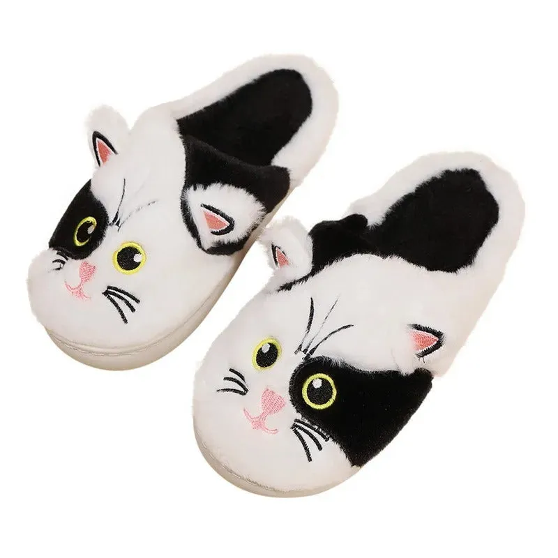 2024 New Cute Cat Slippers Fluffy Furry Women Home Slippers Men Winter Plush Slides Indoor Fuzzy Slippers Lovely Cotton Shoes