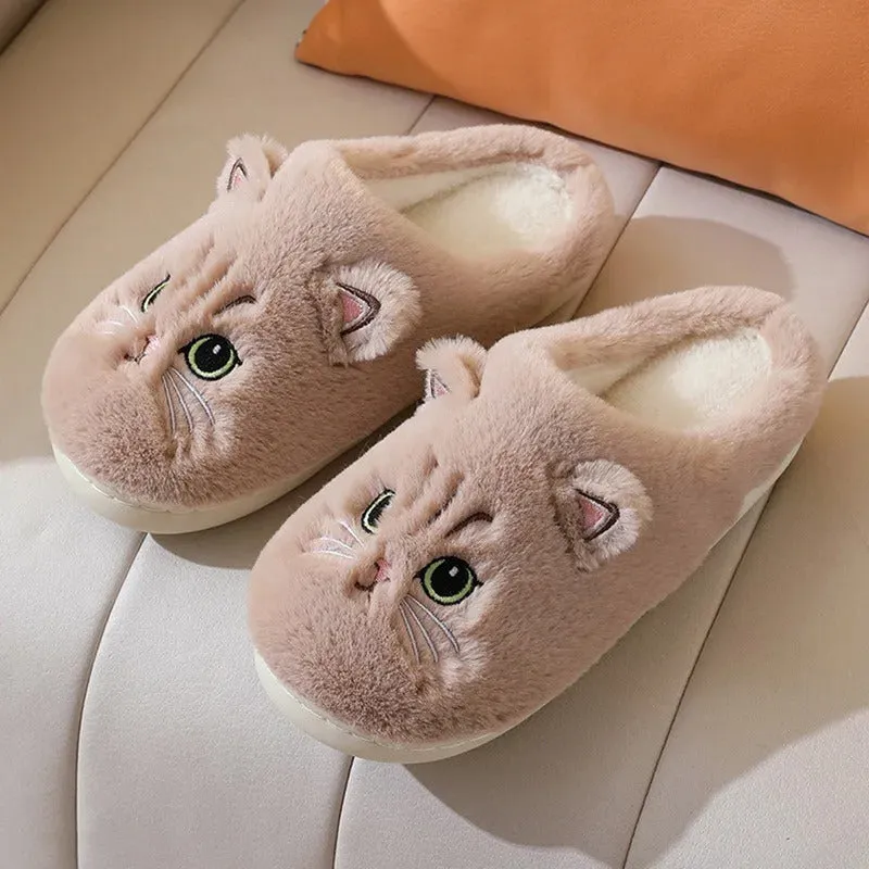 2024 New Cute Cat Slippers Fluffy Furry Women Home Slippers Men Winter Plush Slides Indoor Fuzzy Slippers Lovely Cotton Shoes