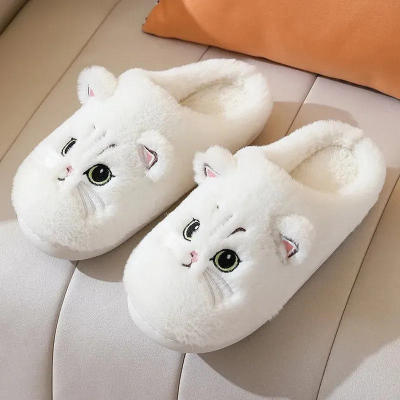 2024 New Cute Cat Slippers Fluffy Furry Women Home Slippers Men Winter Plush Slides Indoor Fuzzy Slippers Lovely Cotton Shoes