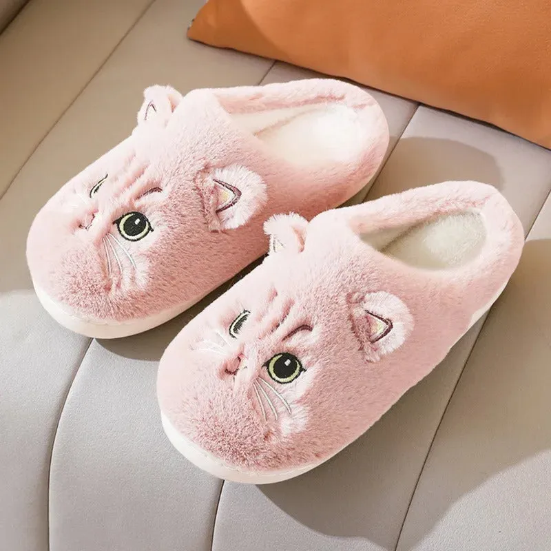 2024 New Cute Cat Slippers Fluffy Furry Women Home Slippers Men Winter Plush Slides Indoor Fuzzy Slippers Lovely Cotton Shoes