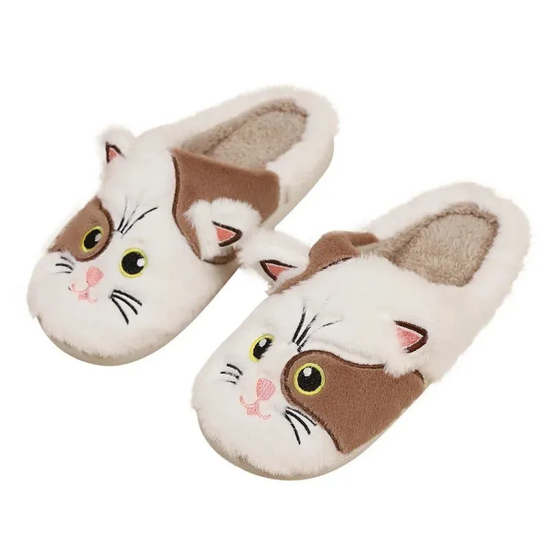 2024 New Cute Cat Slippers Fluffy Furry Women Home Slippers Men Winter Plush Slides Indoor Fuzzy Slippers Lovely Cotton Shoes