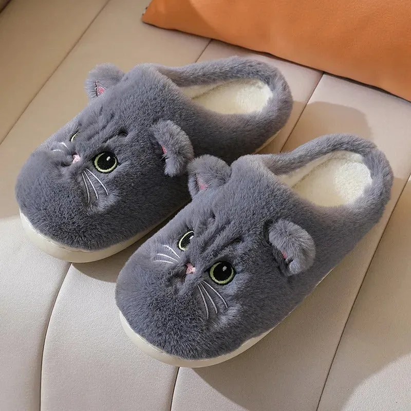 2024 New Cute Cat Slippers Fluffy Furry Women Home Slippers Men Winter Plush Slides Indoor Fuzzy Slippers Lovely Cotton Shoes