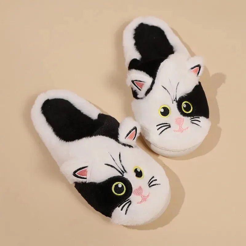 2024 New Cute Cat Slippers Fluffy Furry Women Home Slippers Men Winter Plush Slides Indoor Fuzzy Slippers Lovely Cotton Shoes