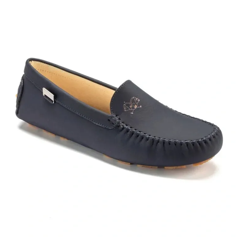 2549 - Navy with Beige Sole Sahara Leather Soft Loafer for Girl by London Kids