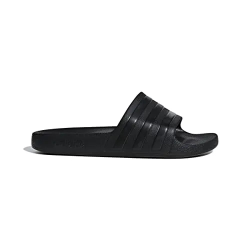 adidas Unisex Adilette Slide Sandal, Black/White/Light Blue, 12 US Men