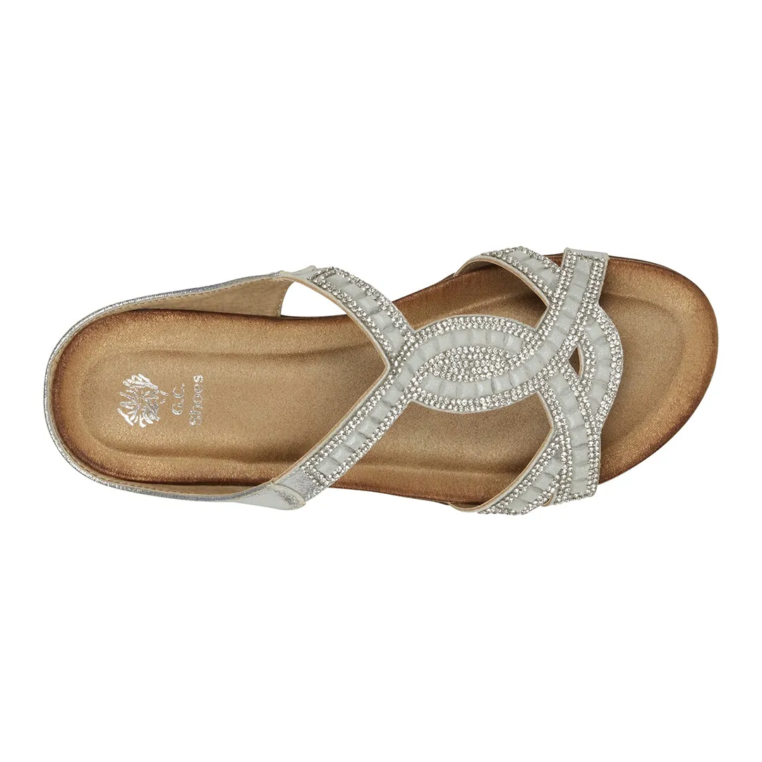 Alora Silver Embellished Slide Flat Sandals