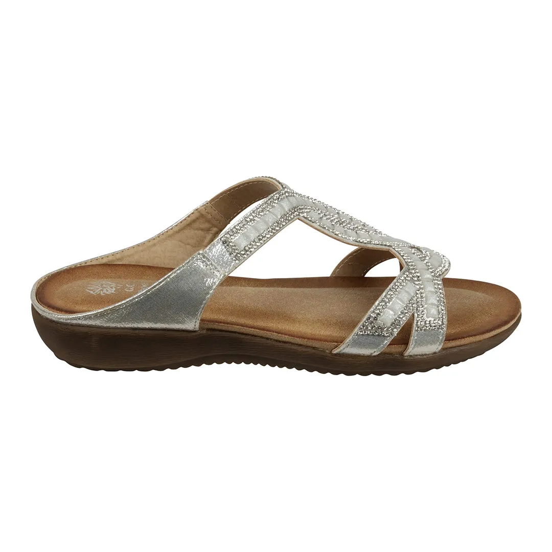 Alora Silver Embellished Slide Flat Sandals