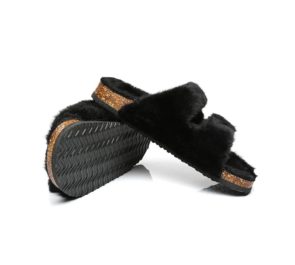 Australian Sheepskin Double Straps Fuzzy Slide Sandals