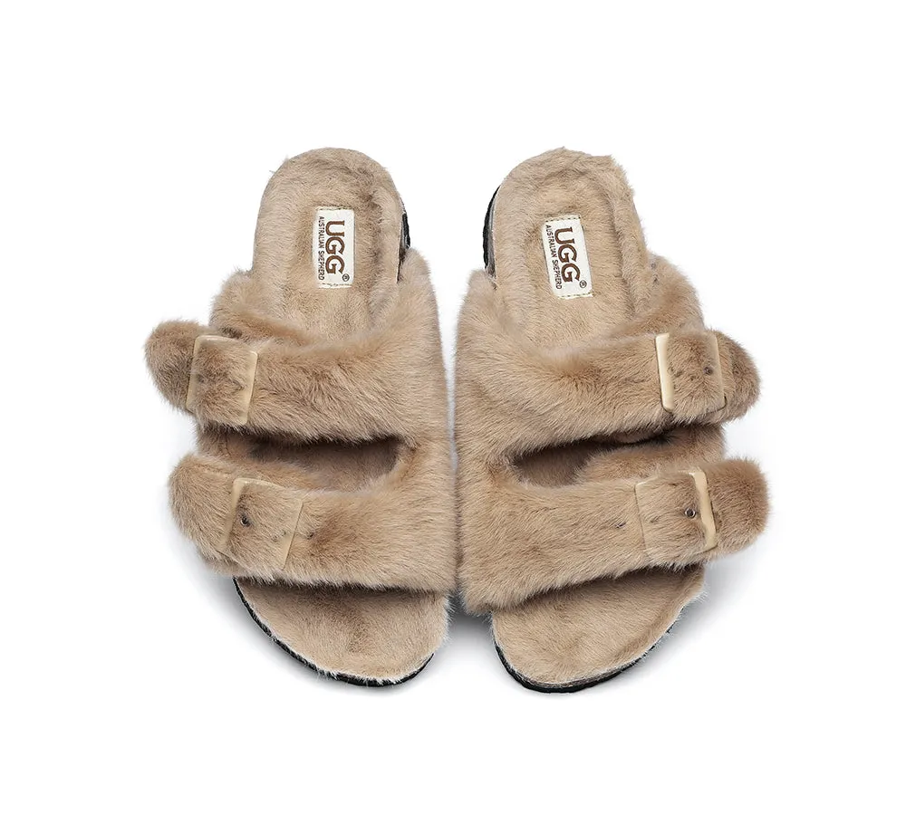 Australian Sheepskin Double Straps Fuzzy Slide Sandals