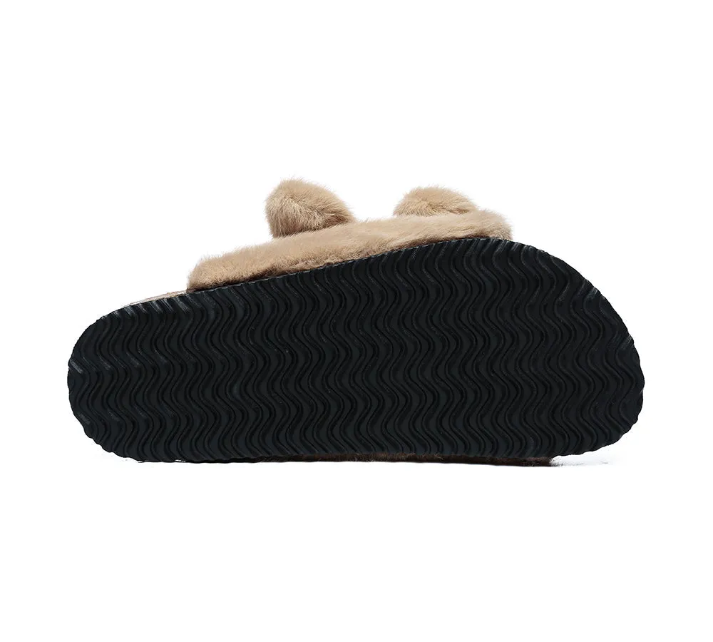 Australian Sheepskin Double Straps Fuzzy Slide Sandals