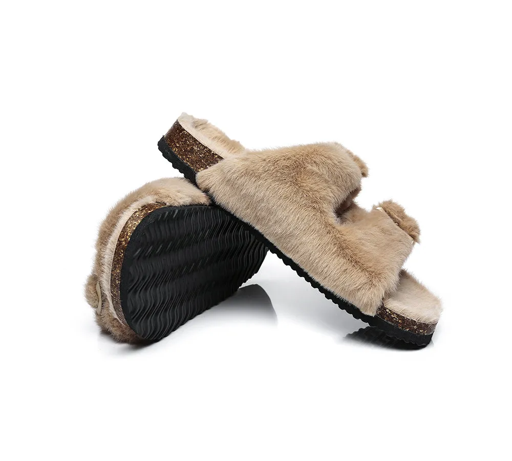 Australian Sheepskin Double Straps Fuzzy Slide Sandals