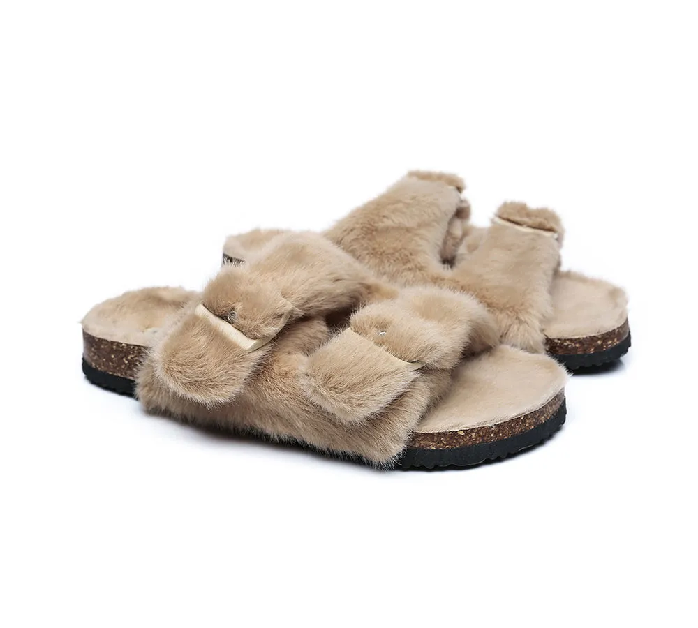 Australian Sheepskin Double Straps Fuzzy Slide Sandals