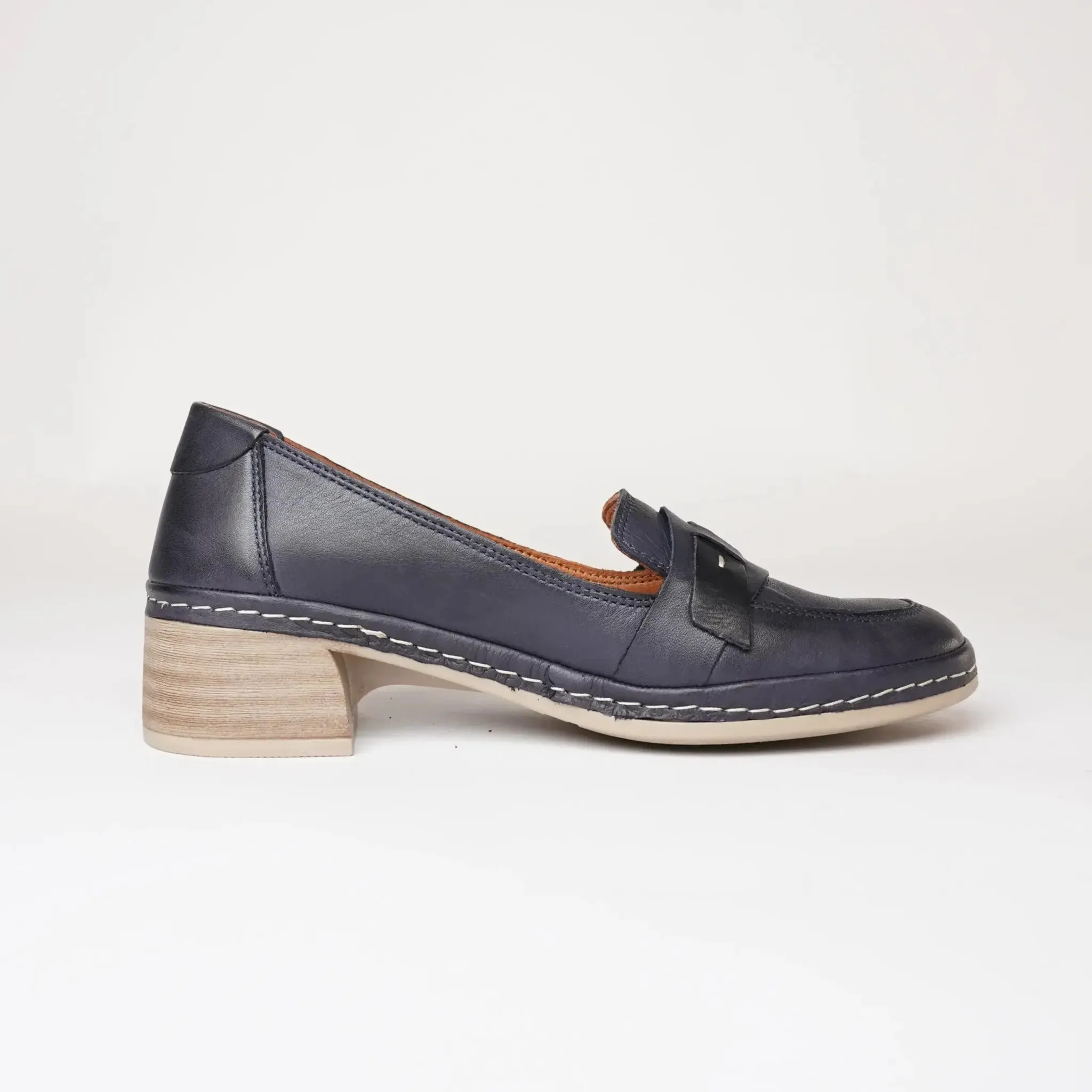 Bee Navy Leather Loafers