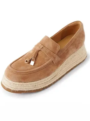 Beige apricot slip on espadrilles platform