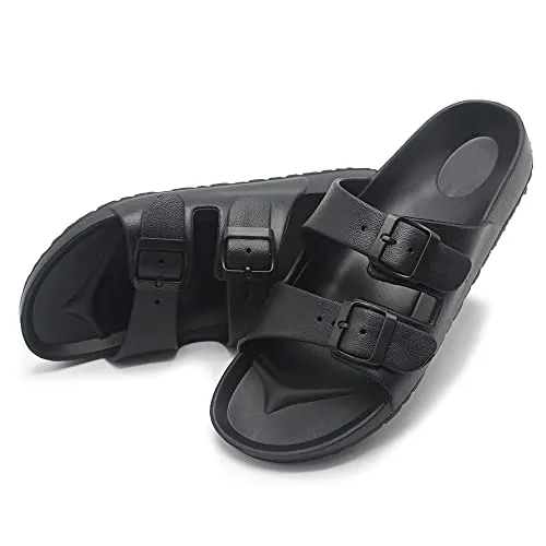 BEMGNAR Men’s Lightweight Comfort Slides Double Buckle Slip-on Adjustable EVA Orthopedic Flat Sandals