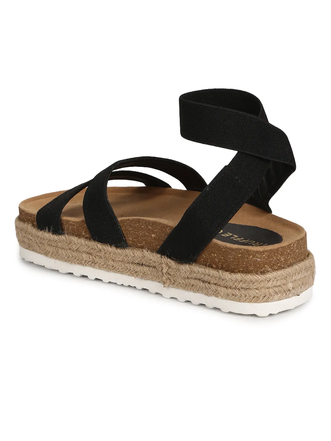 Black PU Platform Heel Espadrilles Sandals