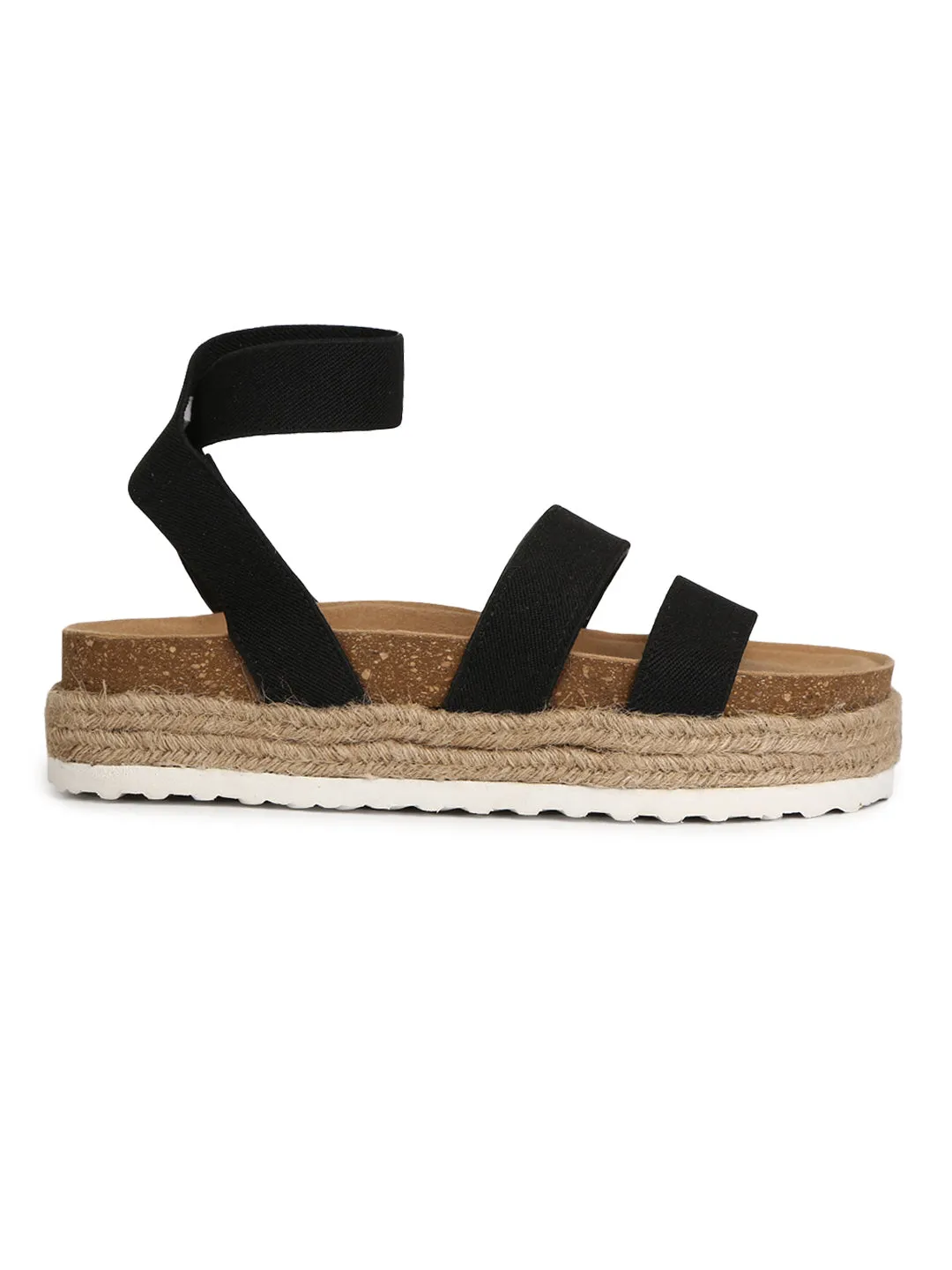 Black PU Platform Heel Espadrilles Sandals