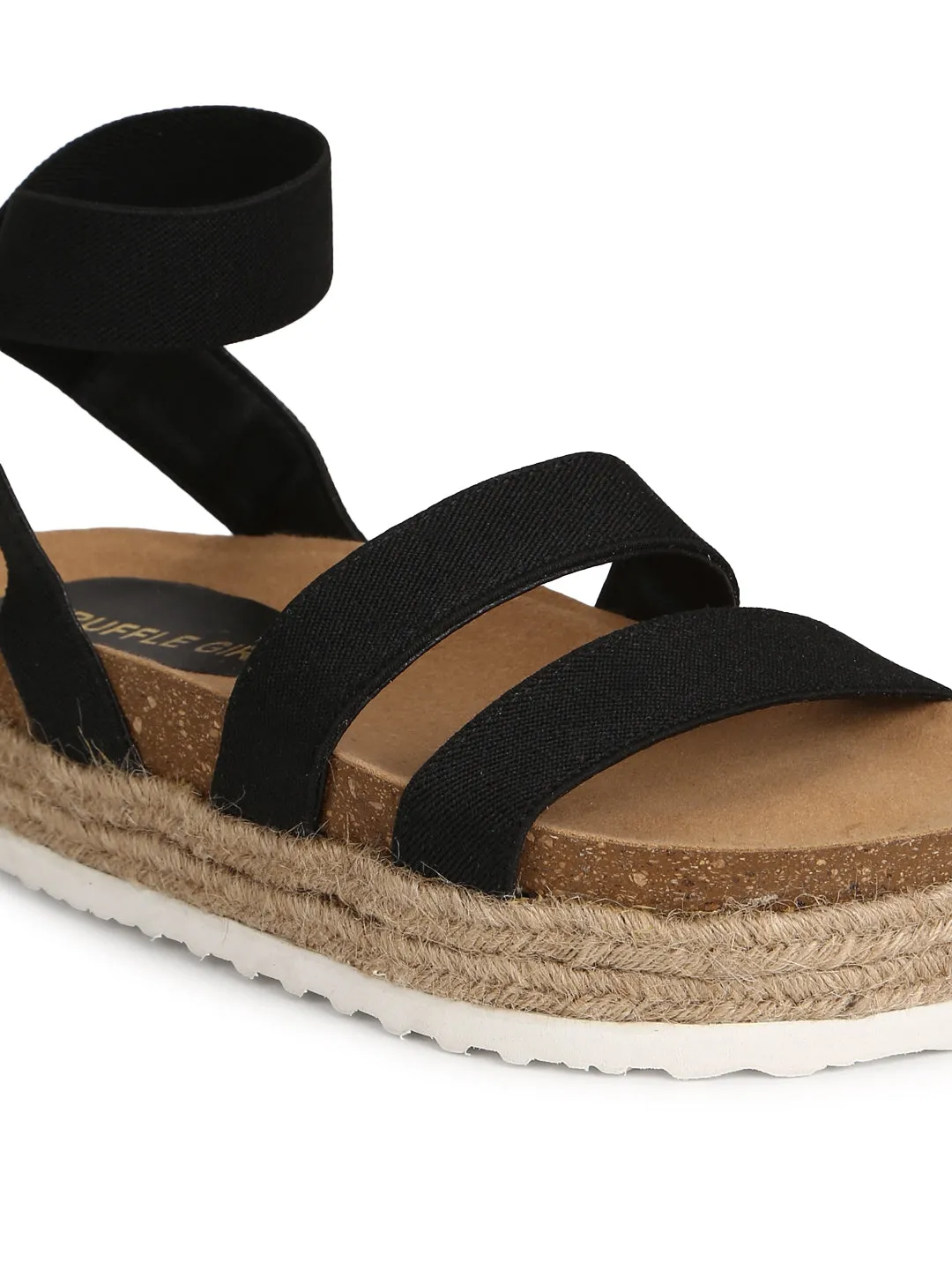 Black PU Platform Heel Espadrilles Sandals