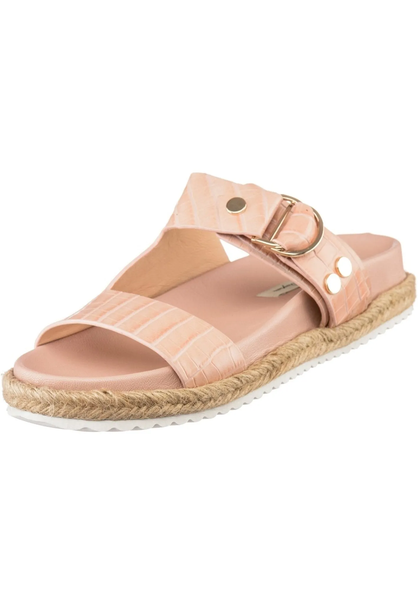 Buckle Strap Slide Sandals - Beige