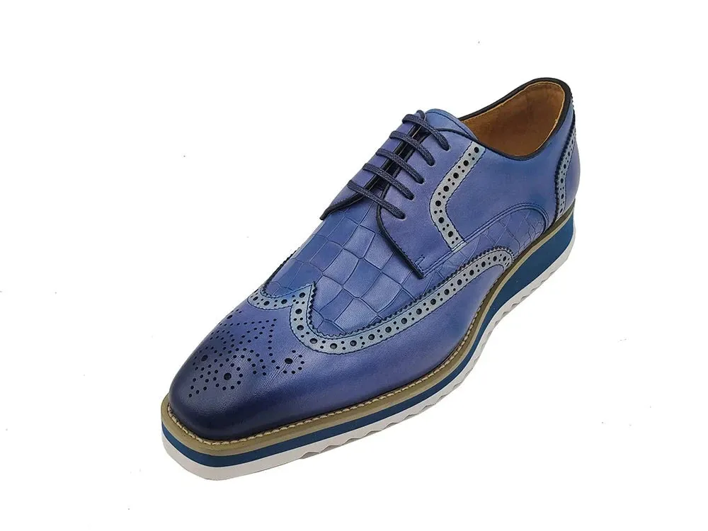 Carrucci Blue Lace-Up shoes wingtip oxford Genuine Leather Loafers KS515-35