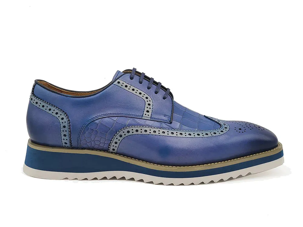 Carrucci Blue Lace-Up shoes wingtip oxford Genuine Leather Loafers KS515-35