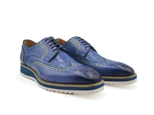 Carrucci Blue Lace-Up shoes wingtip oxford Genuine Leather Loafers KS515-35