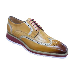 Carrucci camel oxford men's wingtip casual shoes Genuine Leather KS515-35