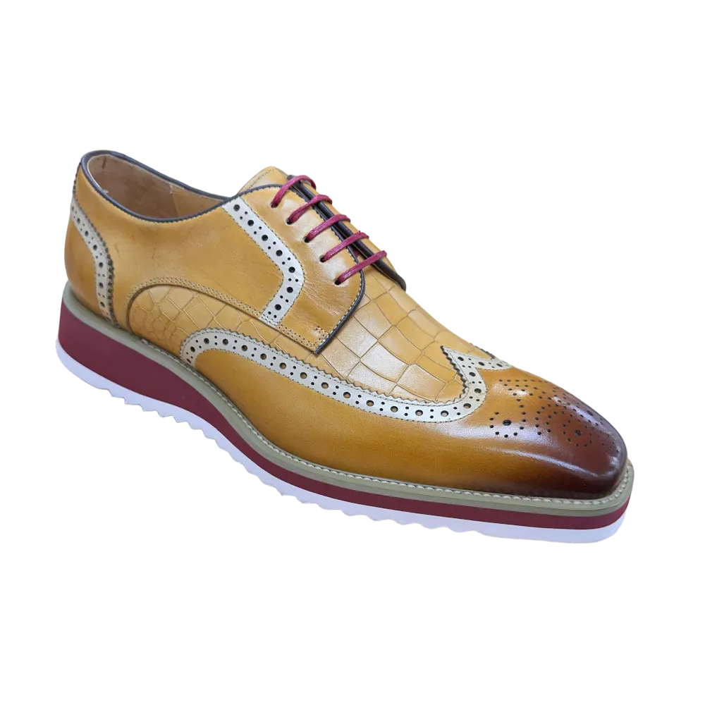 Carrucci camel oxford men's wingtip casual shoes Genuine Leather KS515-35