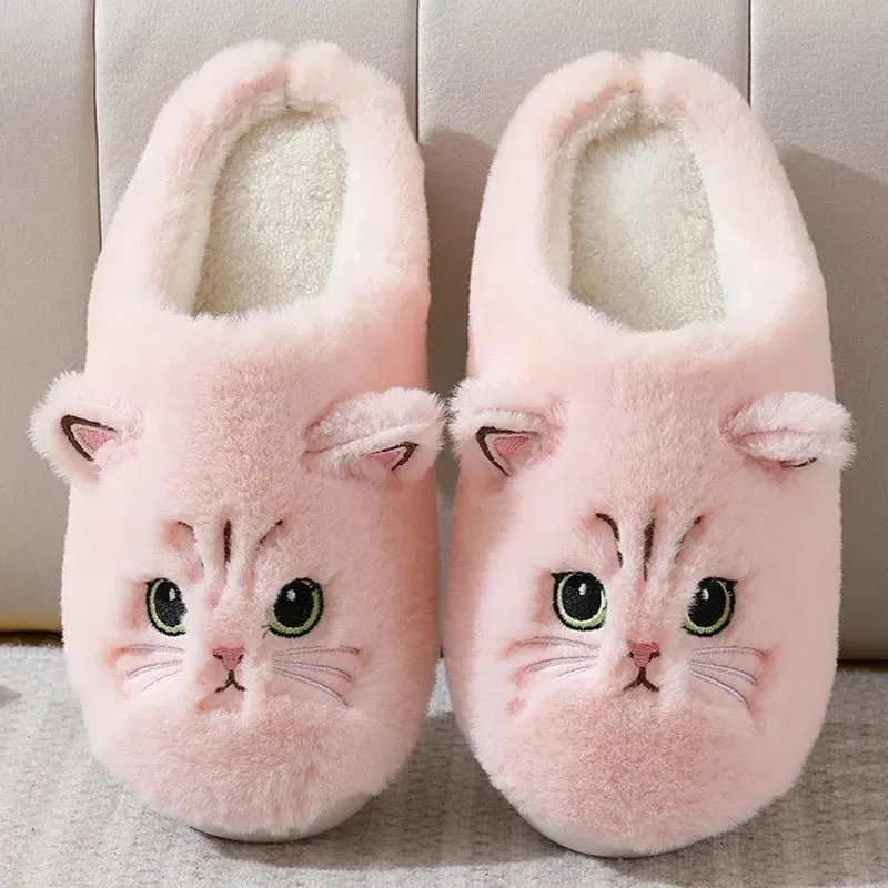 Cat Face Plush Slippers