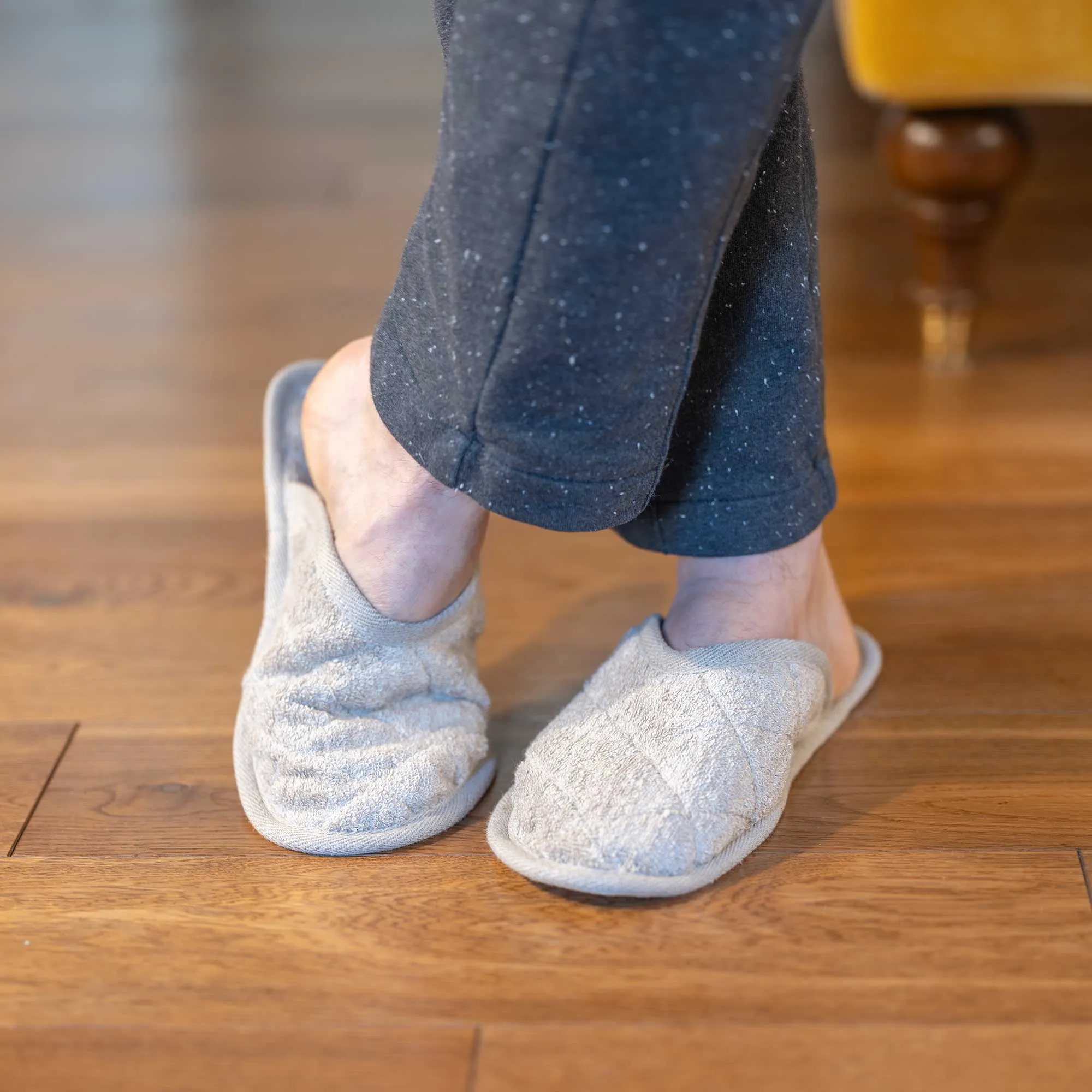 CHALET 100% Organic Linen Terry Quilted House Slippers (Elastic-free, Latex-free, Glue-free, Chemical-free) (Biodegradable)