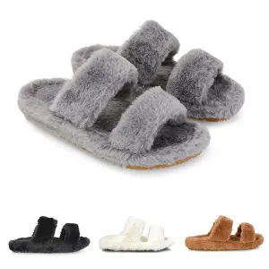 Chloe Fluffy Double Strap Sliders By Essex Glam