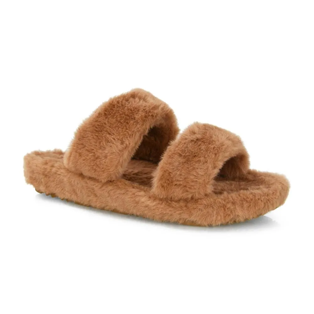 Chloe Fluffy Double Strap Sliders By Essex Glam