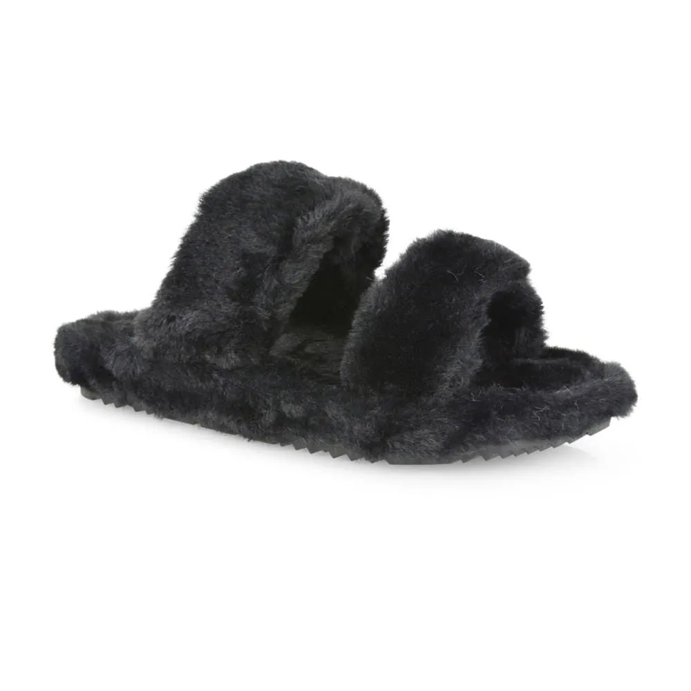 Chloe Fluffy Double Strap Sliders By Essex Glam