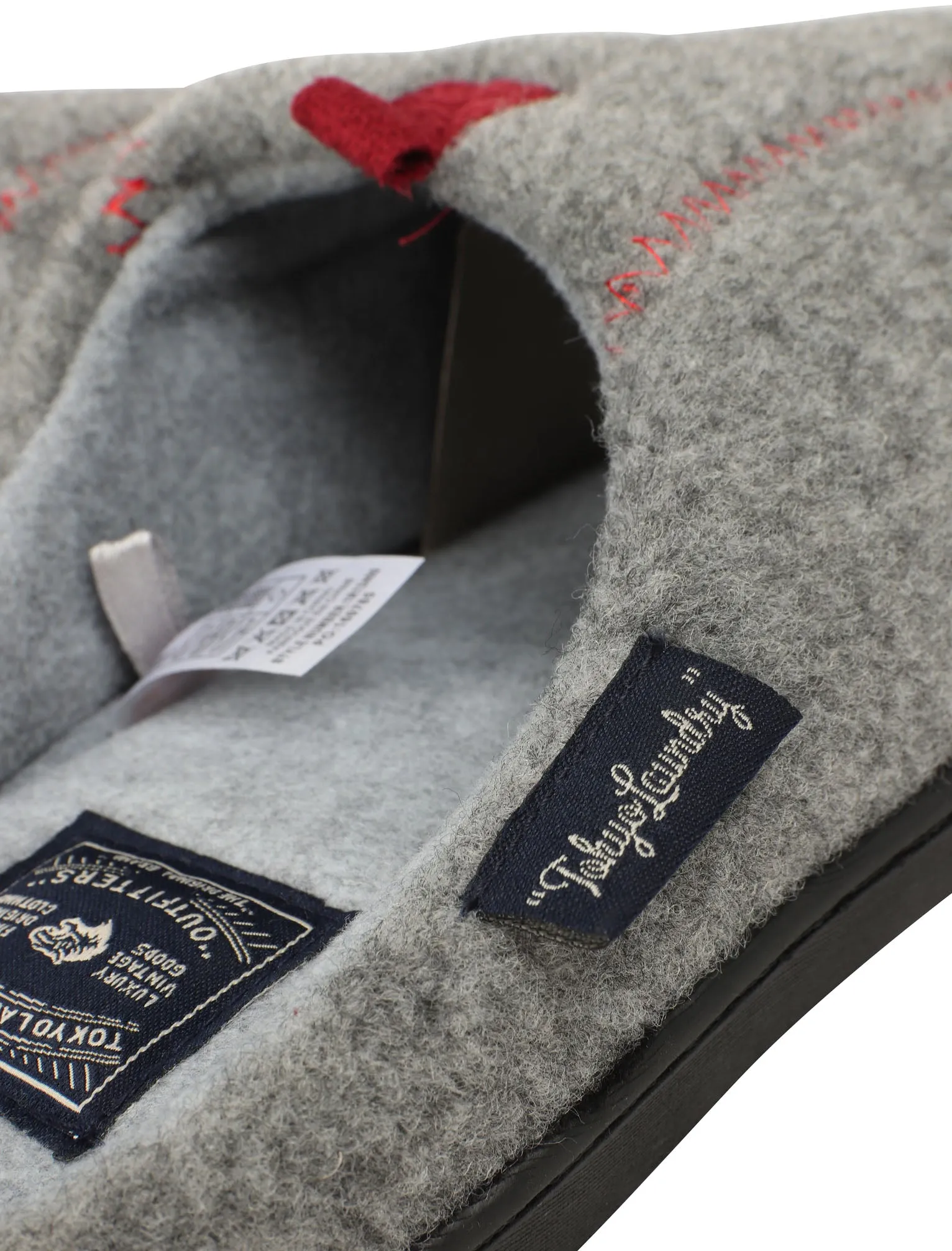 Clayed Fleece Lined Mule Slippers with Stitch Detail in Grey - Tokyo Laundry