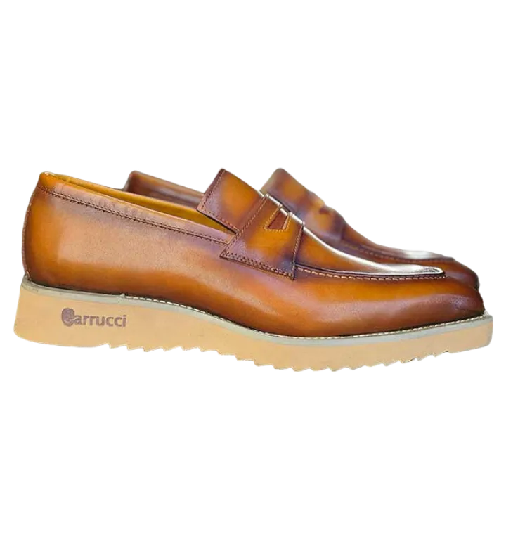 Cognac Men's Slip-on Shoes Chic Patina Burnished Penny Loafer Style-KS518-03