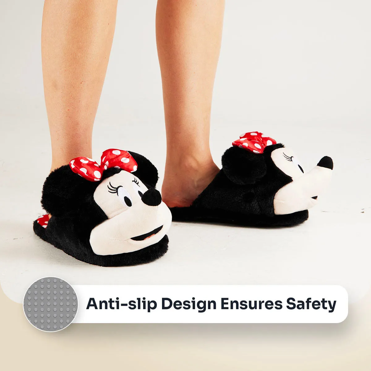 Disney Ladies Slippers,  Fluffy Indoor House Shoes - Minnie Mouse