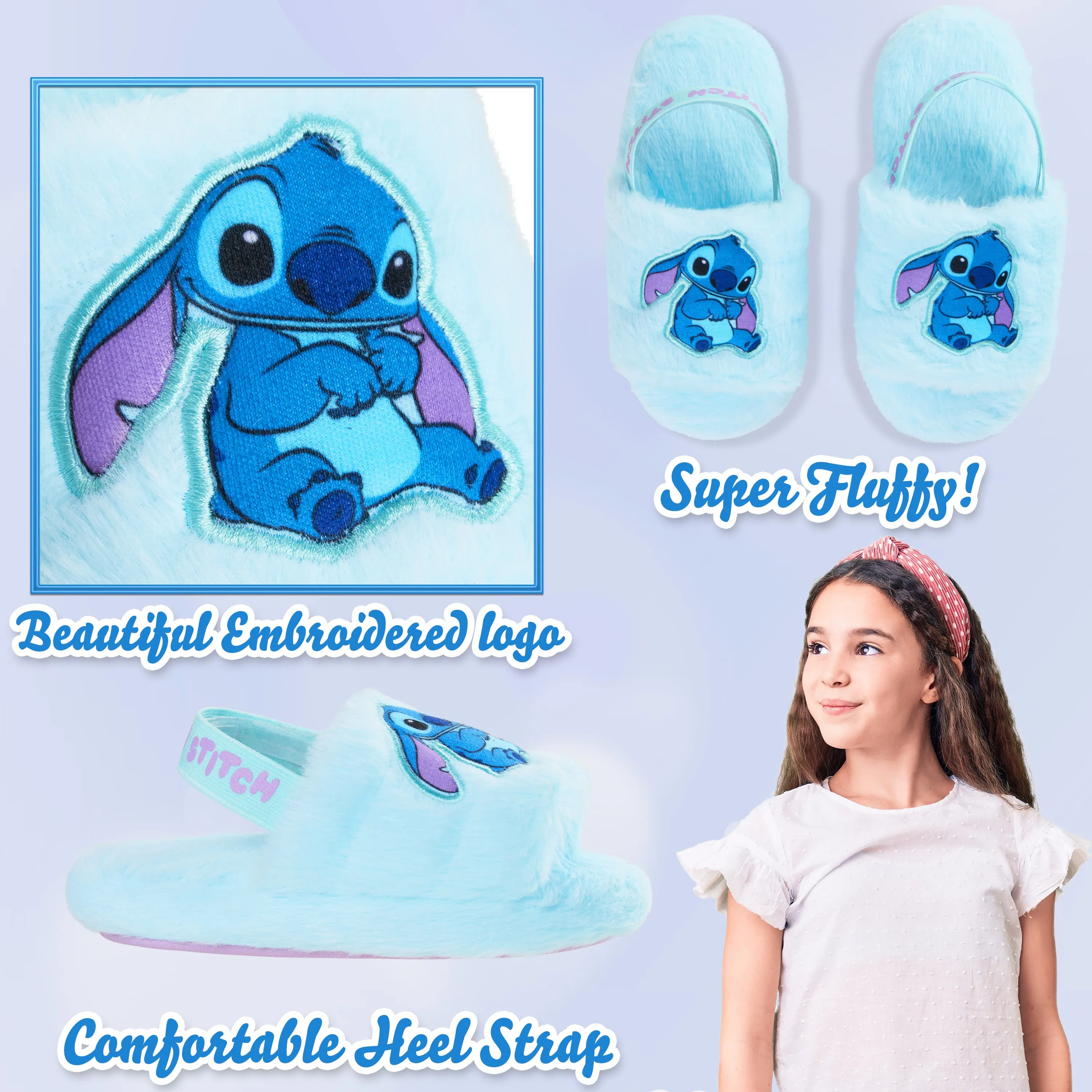 Disney Stitch Womens Fluffy Slippers, Comfy Mule House Shoes - Stitch Gifts for Women