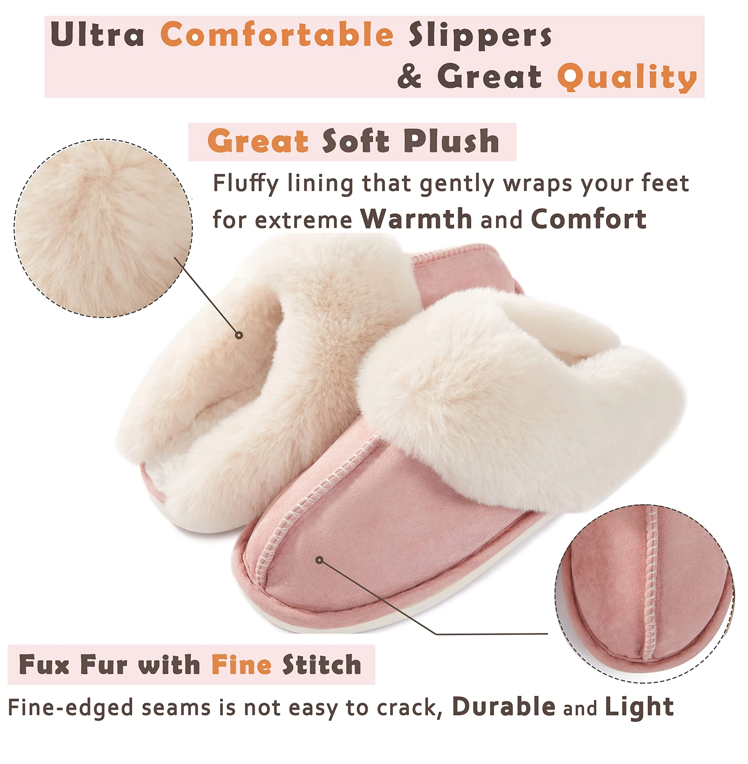 Donpapa Womens Slipper with Memory Foam Fluffy Soft Warm Slip On House Slippers,Anti-Skid Cozy Plush for Indoor Outdoor