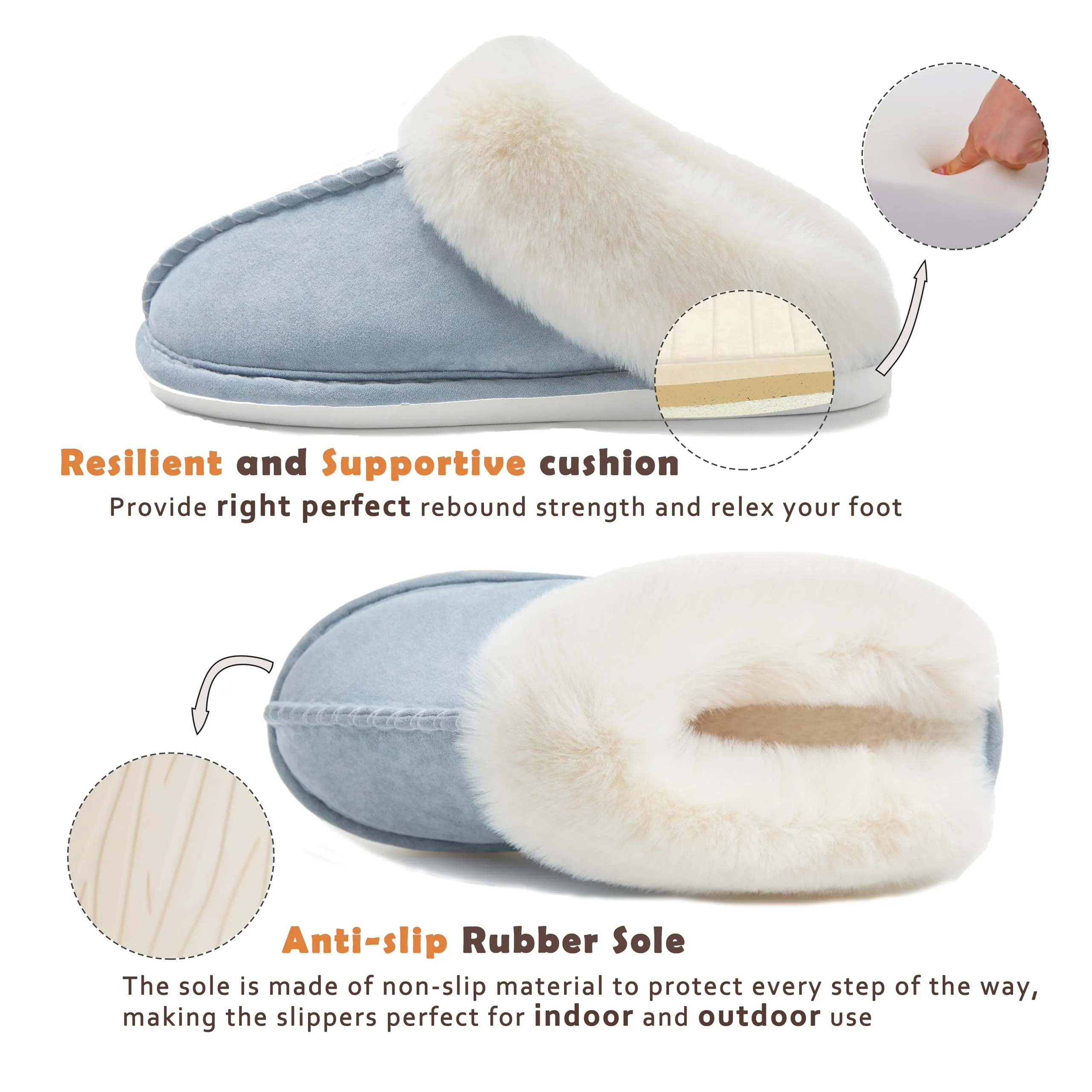 Donpapa Womens Slipper with Memory Foam Fluffy Soft Warm Slip On House Slippers,Anti-Skid Cozy Plush for Indoor Outdoor