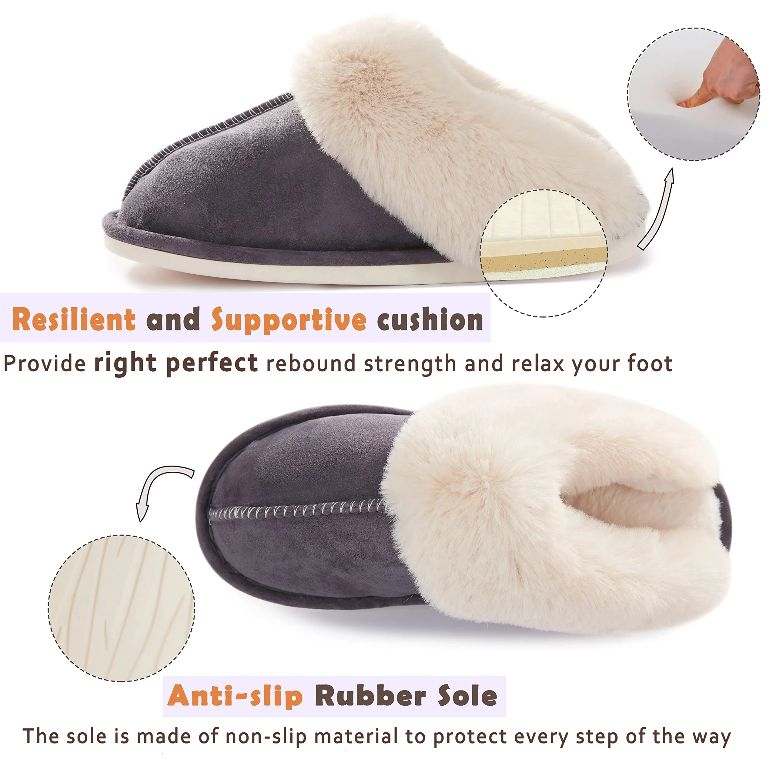 Donpapa Womens Slipper with Memory Foam Fluffy Soft Warm Slip On House Slippers,Anti-Skid Cozy Plush for Indoor Outdoor