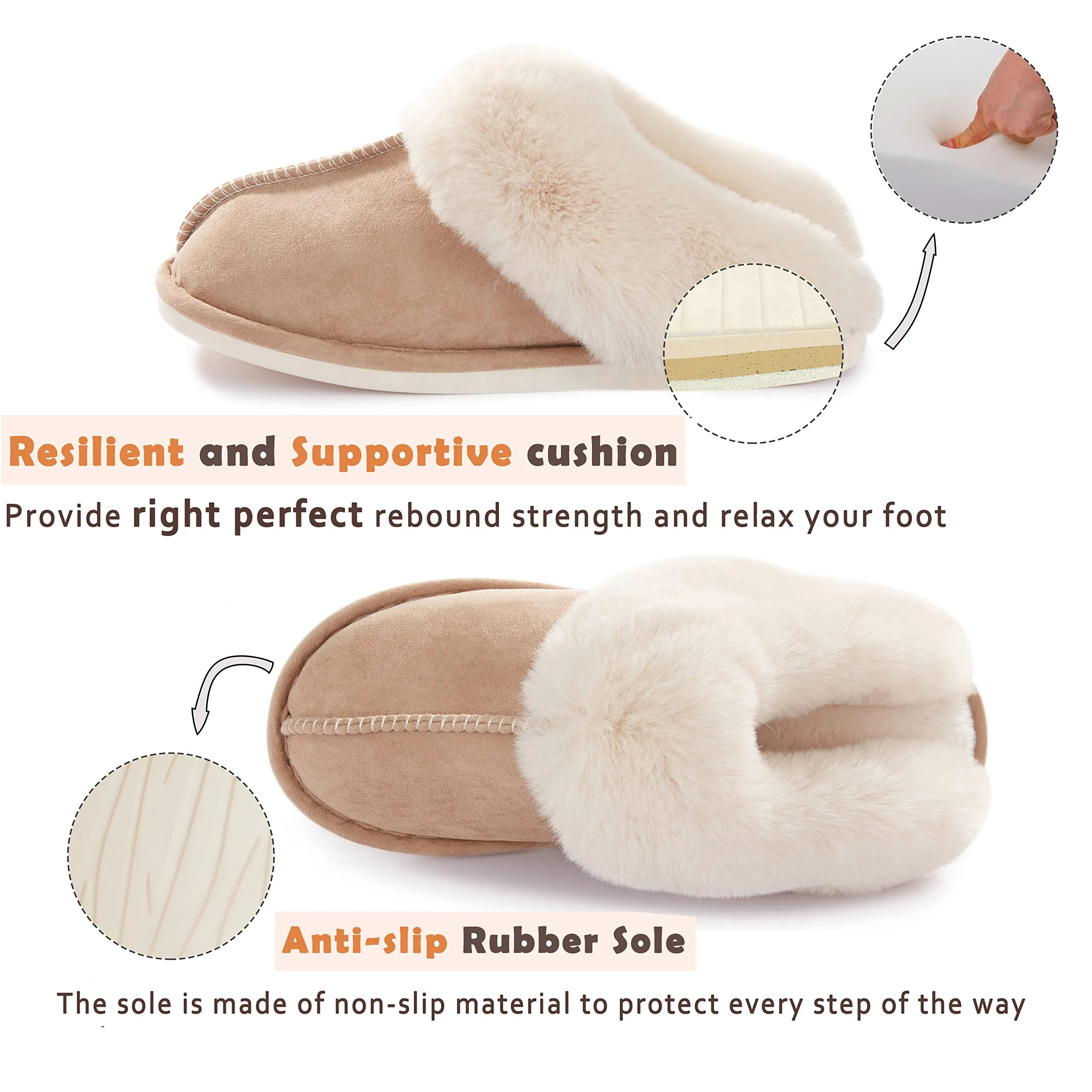 Donpapa Womens Slipper with Memory Foam Fluffy Soft Warm Slip On House Slippers,Anti-Skid Cozy Plush for Indoor Outdoor