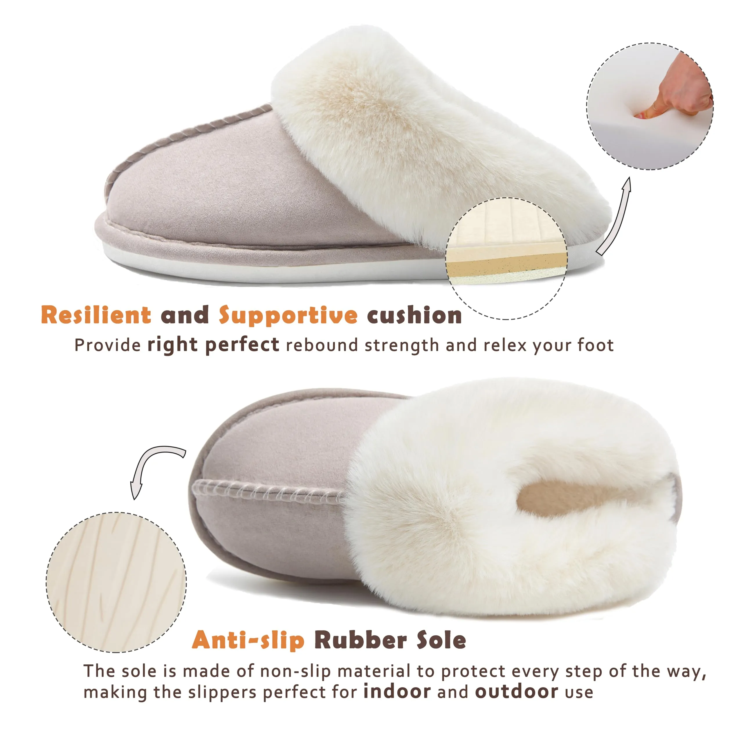 Donpapa Womens Slipper with Memory Foam Fluffy Soft Warm Slip On House Slippers,Anti-Skid Cozy Plush for Indoor Outdoor