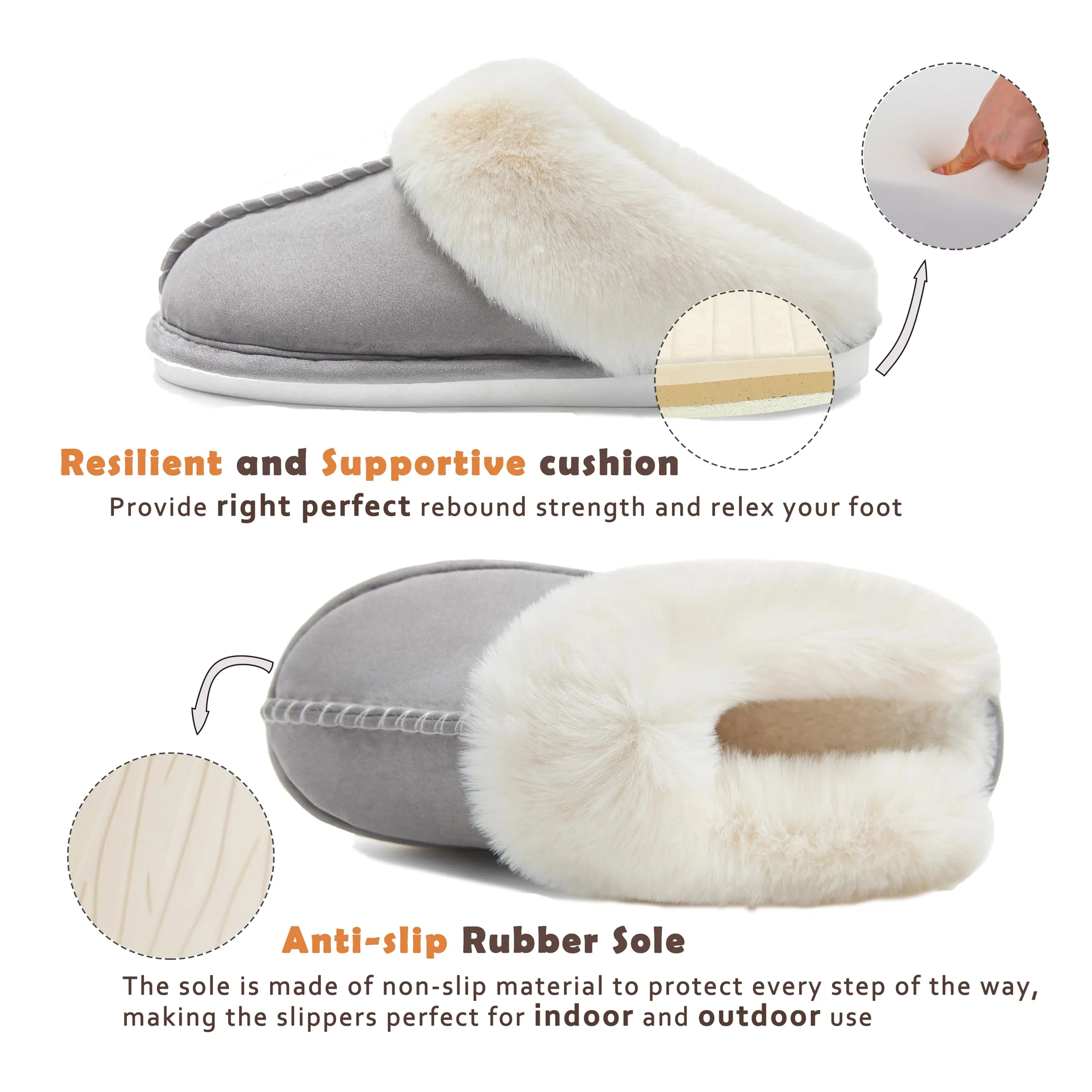 Donpapa Womens Slipper with Memory Foam Fluffy Soft Warm Slip On House Slippers,Anti-Skid Cozy Plush for Indoor Outdoor