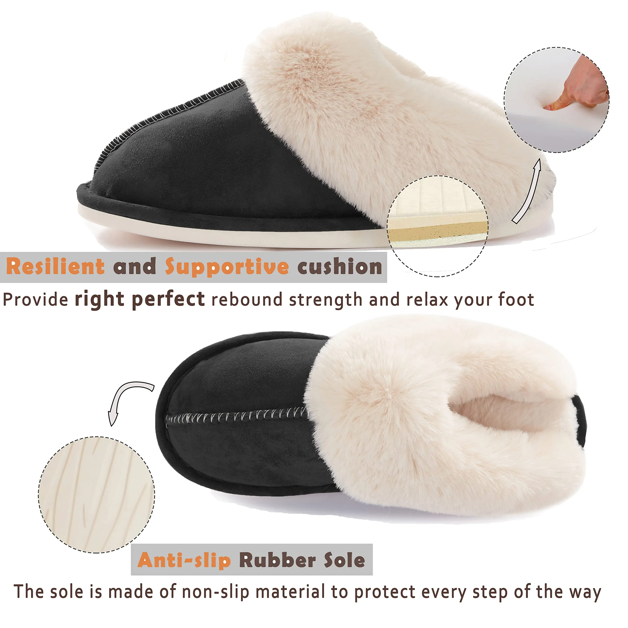 Donpapa Womens Slipper with Memory Foam Fluffy Soft Warm Slip On House Slippers,Anti-Skid Cozy Plush for Indoor Outdoor