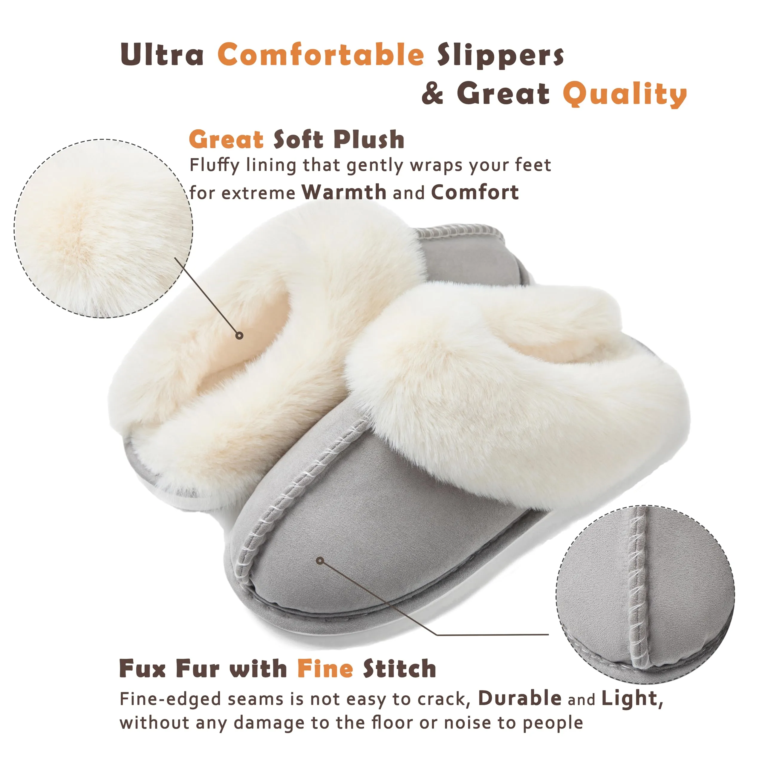 Donpapa Womens Slipper with Memory Foam Fluffy Soft Warm Slip On House Slippers,Anti-Skid Cozy Plush for Indoor Outdoor