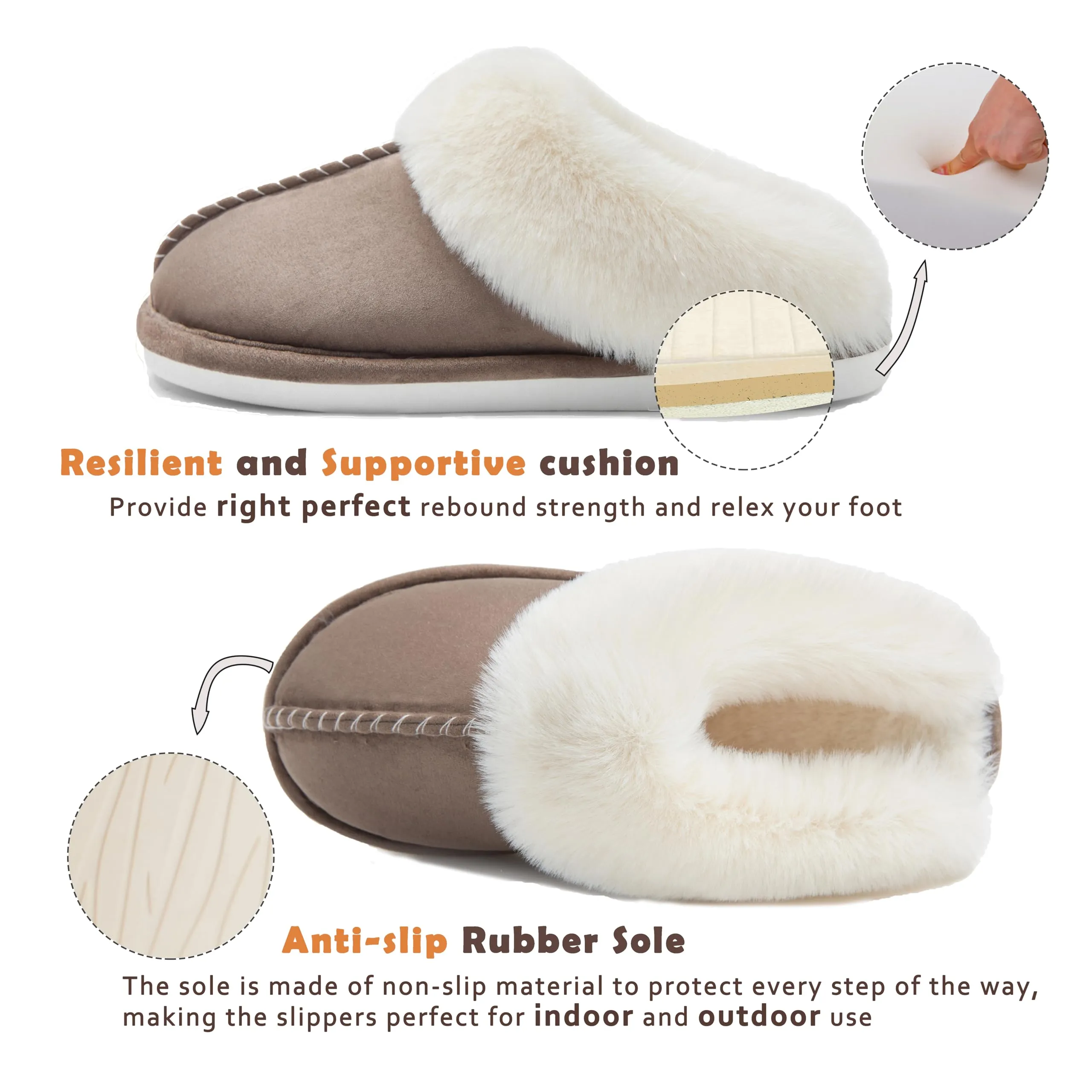 Donpapa Womens Slipper with Memory Foam Fluffy Soft Warm Slip On House Slippers,Anti-Skid Cozy Plush for Indoor Outdoor