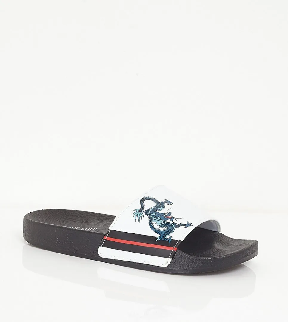 DRAGON PRINT STRAP SLIP ON POOL SLIDERS