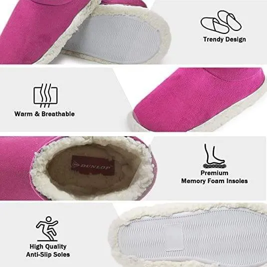 Dunlop Faux Sheepskin Warm Memory Foam Indoor Outdoor Bootie Slippers for Ladies